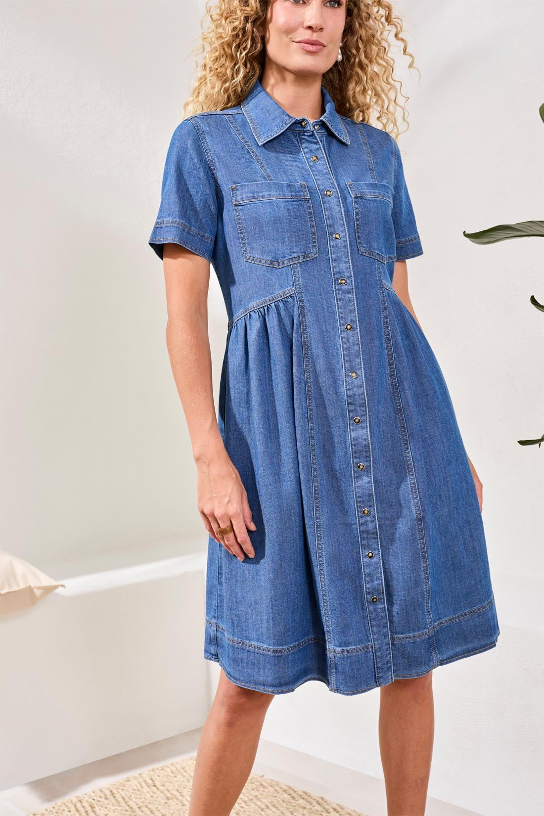 Button Down Flowy Denim Dress With Pockets-Fjordblue – Tribal® Fashion