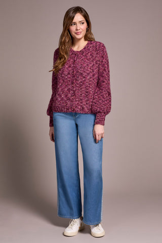 Button-Front Crew Neck Sweater Cardigan-M roseberry