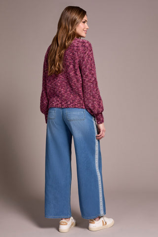 Button-Front Crew Neck Sweater Cardigan-M roseberry
