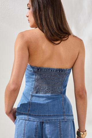 Bustier En Denim À Boutons-Côte amalfitaine