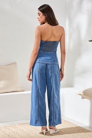 Bustier En Denim À Boutons-Côte amalfitaine