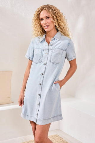 BLUE THREAD Button Front Tencel Denim Shift Dress-Bondibeach