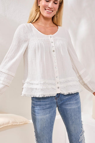 Cotton Gauze Balloon Sleeve Boho Blouse-Oceanpearl
