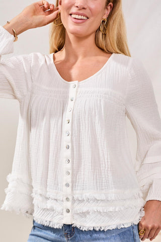 Cotton Gauze Balloon Sleeve Boho Blouse-Oceanpearl