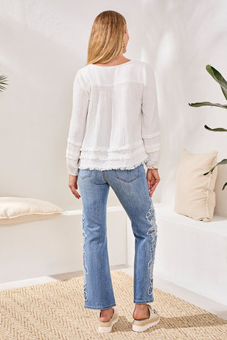 Cotton Gauze Balloon Sleeve Boho Blouse-Oceanpearl