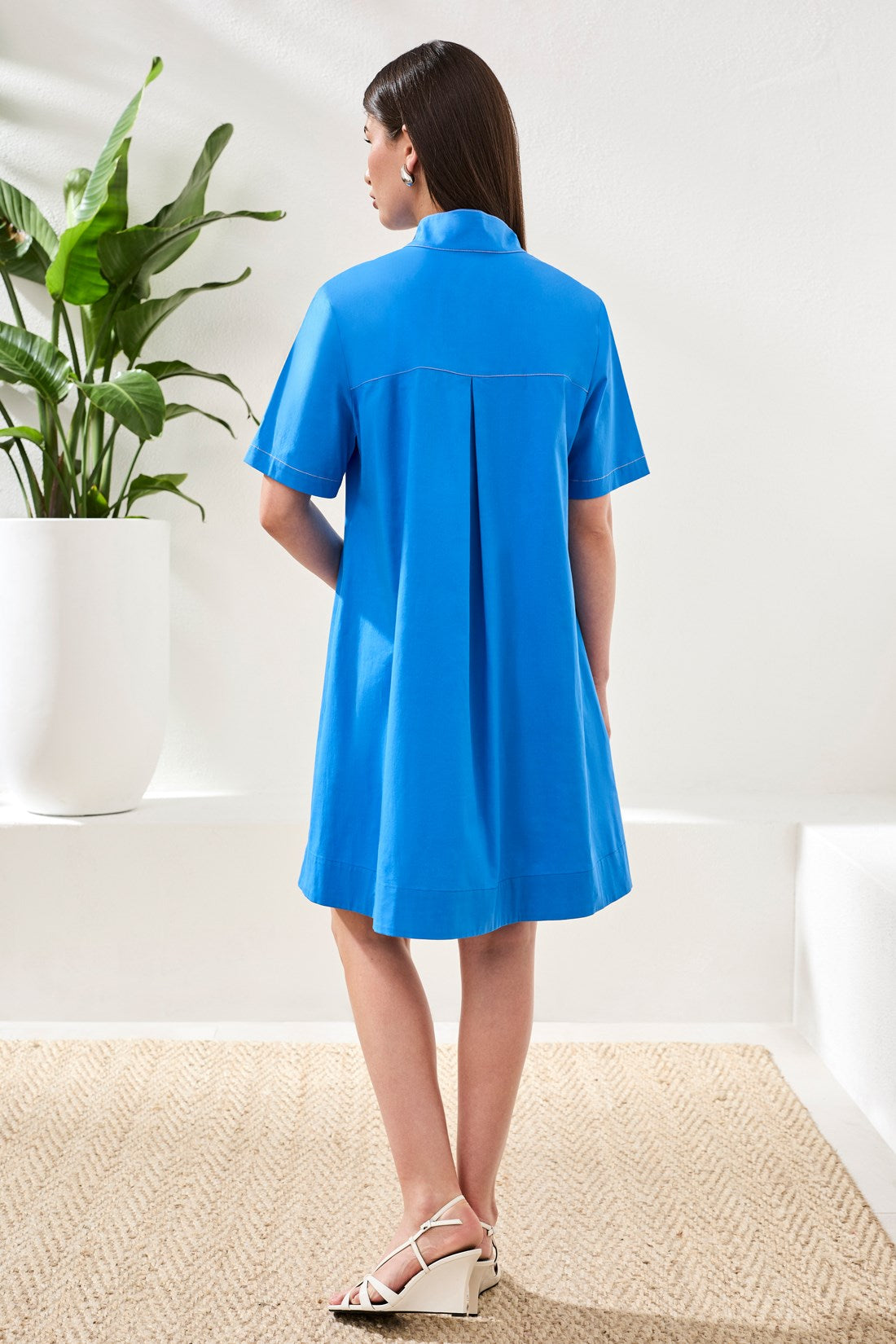 A-Line Stretch Poplin Snap Front Dress-Royal – Tribal® Fashion