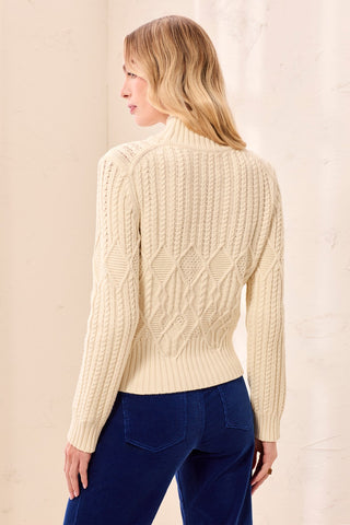 Cable Knit Mock Neck Special Wash Sweater-Antiquewhite