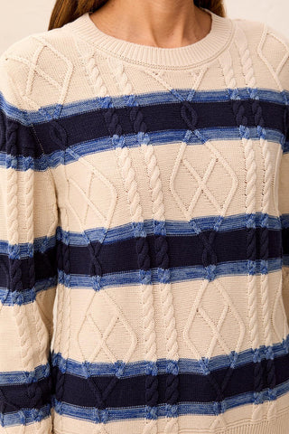 Chandail En Coton À Encolure Ronde Et Tricot Torsadé À Rayures-Stellaire