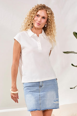 Polo En Maille À Épaules Prolongées-Blanc