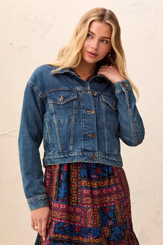 Veste En Denim Décontractée Avec Plis Dos-Fontaine