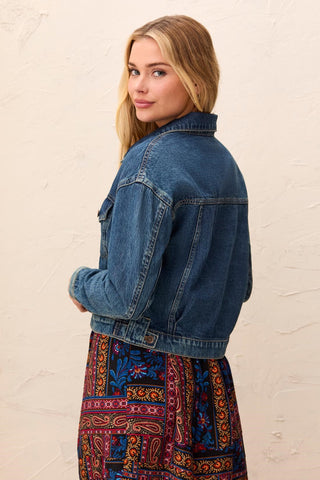 Veste En Denim Décontractée Avec Plis Dos-Fontaine