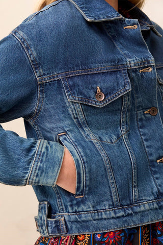 Veste En Denim Décontractée Avec Plis Dos-Fontaine
