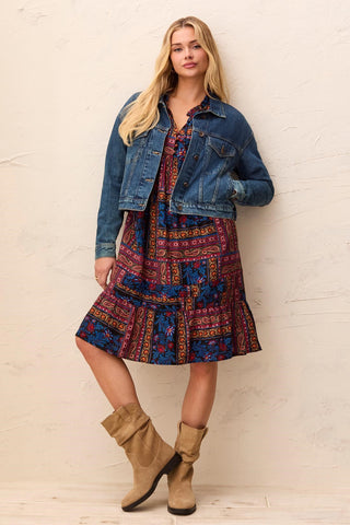 Casual Long Sleeve Cropped Denim Jacket-Fountain