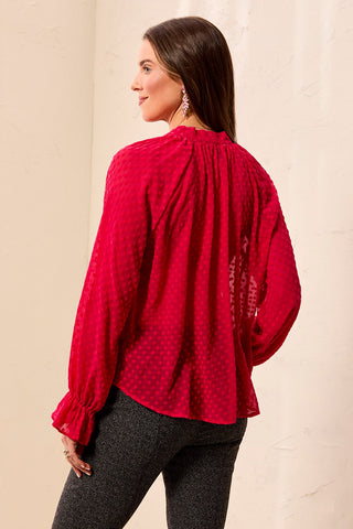 Blouse À Pois En Mousseline Crêpée Avec Nœud Papillon Au Col-Jazzy