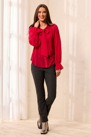 Blouse À Pois En Mousseline Crêpée Avec Nœud Papillon Au Col-Jazzy