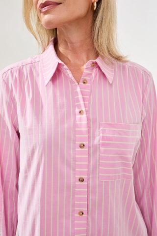 Classic Collared Striped Shirt Breathable Seersucker-Wisteria