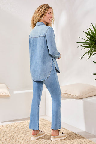 Classic Soft Denim Shirt With Roll-Up Sleeves-Oceanwash