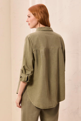 Classic Snap Front Collared Denim Shirt-Olivestone