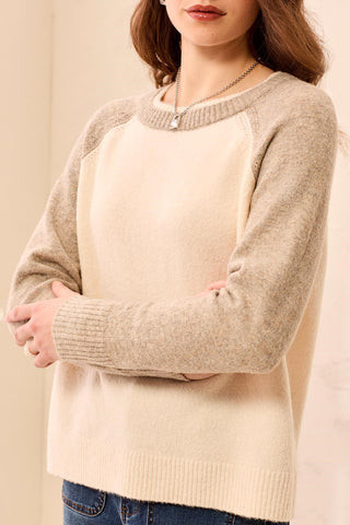 Color Block Raglan Sleeve Crew Neck Knit Sweater-Moonstone