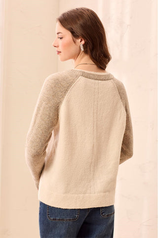 Color Block Raglan Sleeve Crew Neck Knit Sweater-Moonstone