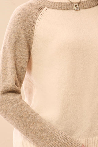 Color Block Raglan Sleeve Crew Neck Knit Sweater-Moonstone