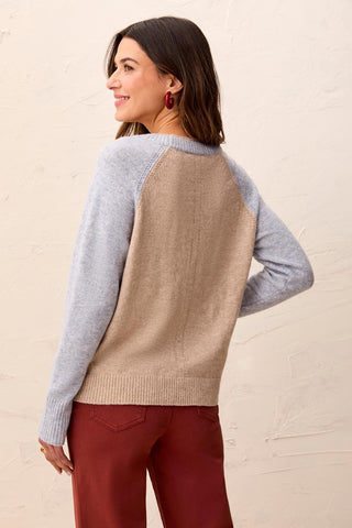 Color Block Raglan Sleeve Crew Neck Knit Sweater-Oatmeal