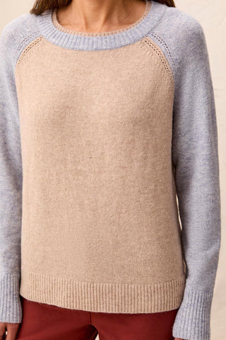 Color Block Raglan Sleeve Crew Neck Knit Sweater-Oatmeal