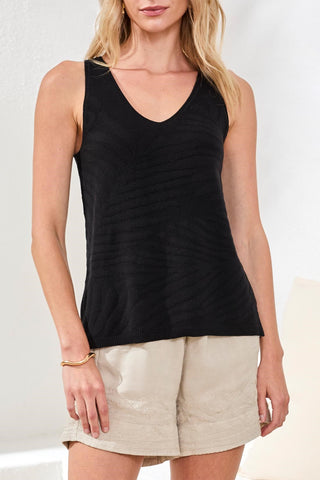 Combed Cotton Sleeveless V-Neck Sweater-Black