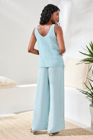 Combed Cotton Sleeveless V-Neck Sweater-Aquasky