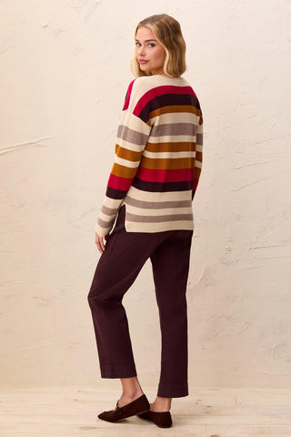 Waffle Knit U-Neck Long Sleeve Sweater-Jazzy