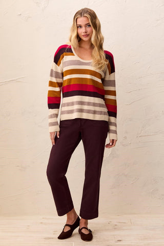 Waffle Knit U-Neck Long Sleeve Sweater-Jazzy