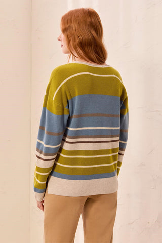 Waffle Knit U-Neck Long Sleeve Sweater-Pear