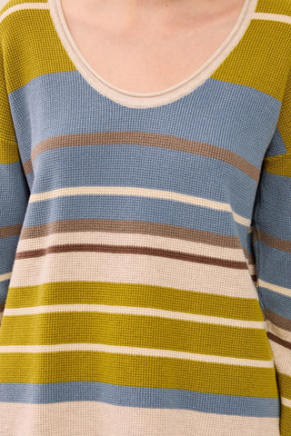Waffle Knit U-Neck Long Sleeve Sweater-Pear