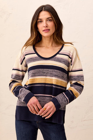 Pull À Col En U En Coton Peigné Gaufré-Saphir