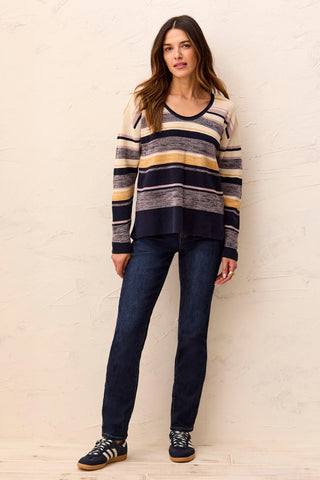 Pull À Col En U En Coton Peigné Gaufré-Saphir