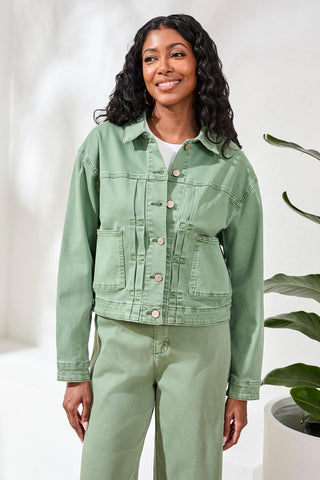 Comfort Stretch Denim Button-Front Jacket-Moss
