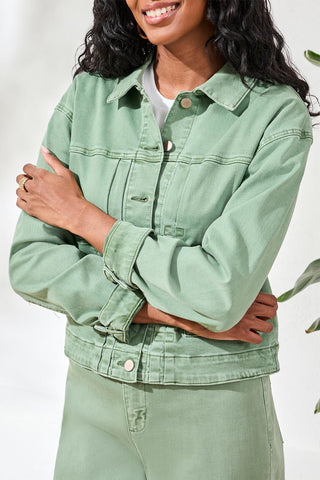 Comfort Stretch Denim Button-Front Jacket-Moss