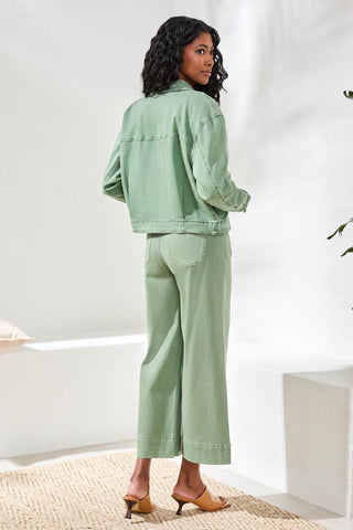Comfort Stretch Denim Button-Front Jacket-Moss