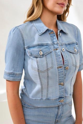 Veste En Denim Extensible À Demi-Manches-Ciel du désert