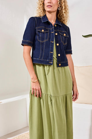 Veste En Denim Extensible À Demi-Manches-Rinçage