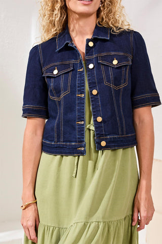 Veste En Denim Extensible À Demi-Manches-Rinçage