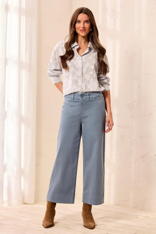 Comfort Stretch High Rise Palazzo Pants-Blue fog