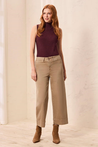 Pantalon Palazzo Taille Haute En Maille Extensible Confort Stretch-Sable