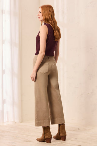 Pantalon Palazzo Taille Haute En Maille Extensible Confort Stretch-Sable