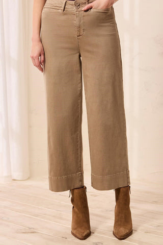 Pantalon Palazzo Taille Haute En Maille Extensible Confort Stretch-Sable