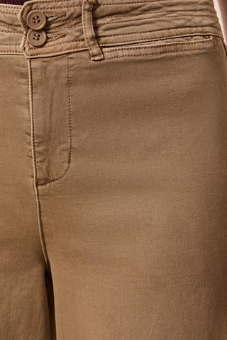 Pantalon Palazzo Taille Haute En Maille Extensible Confort Stretch-Sable