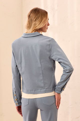 Comfort Stretch Long Sleeve Button Front Denim Jacket-Blue fog