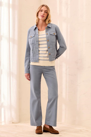 Comfort Stretch Long Sleeve Button Front Denim Jacket-Blue fog