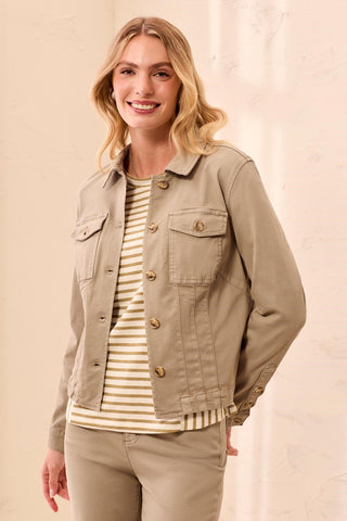 Comfort Stretch Long Sleeve Button Front Denim Jacket-Dry sand