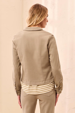 Comfort Stretch Long Sleeve Button Front Denim Jacket-Dry sand